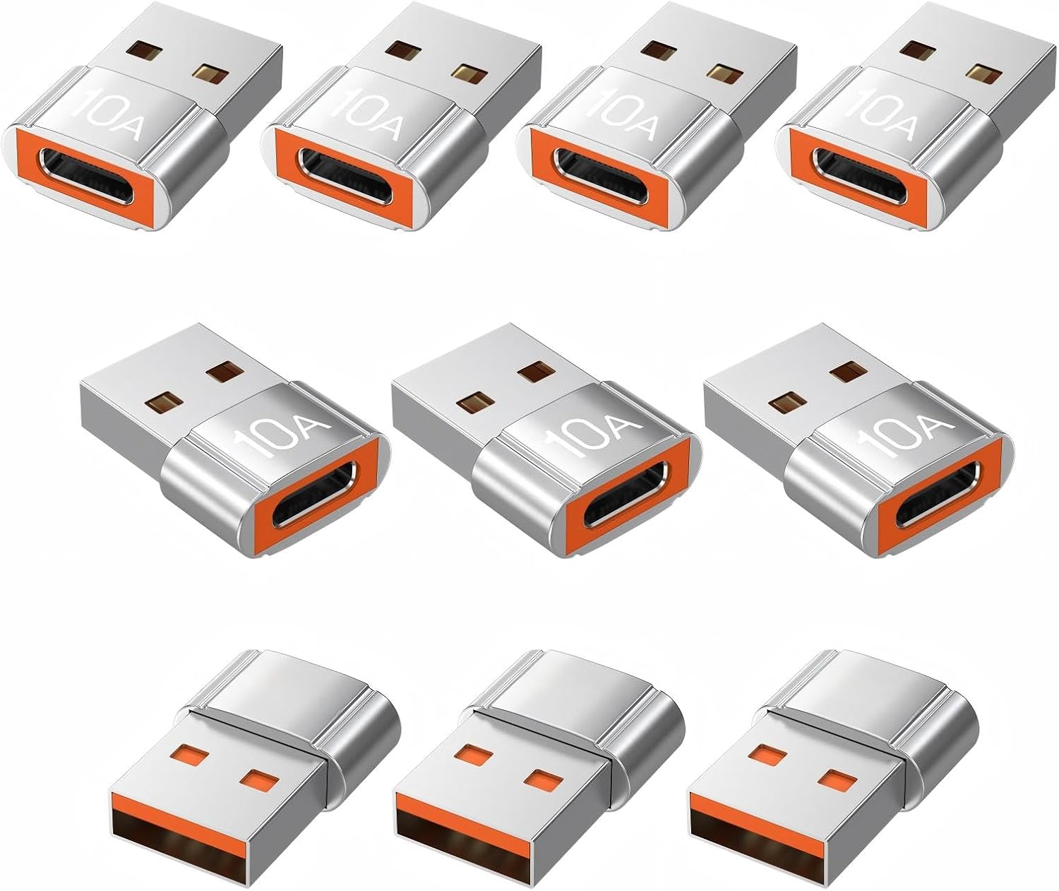 USB to USB C Adapter 4 Pack,10A 200W Fast Charging USB2.0 480Mbps Data Transfer,USB C Female to A Male Charger Converter for Ma-cBook Pad Phone 17/16/15 G-alaxy Xpe-ria Smartphone Laptop Tablet Orange