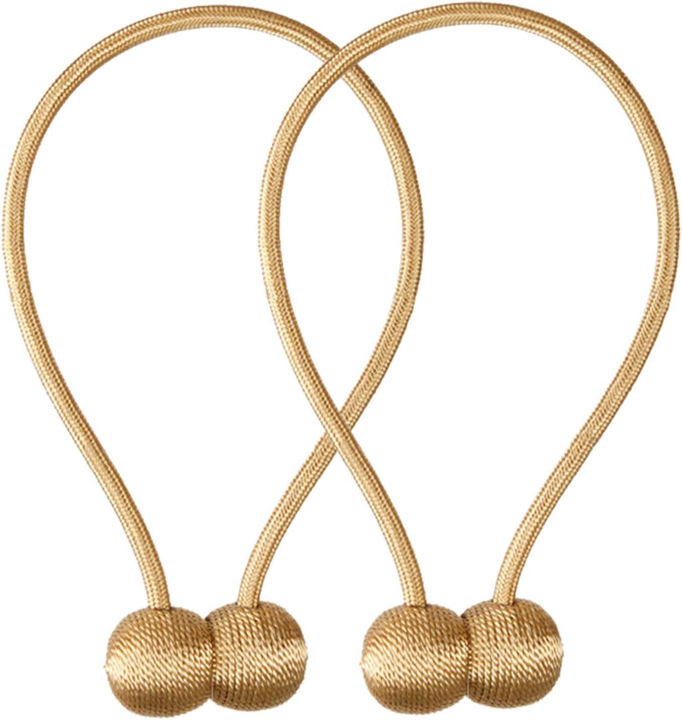 Magnetic Curtain Tiebacks,(Anysoso)2 Pack(18.3 Inch Long)Most Convenient Drape Tie Backs,Hand Knitting Curtain Tiebacks,for Home and Office Decoration-Golden