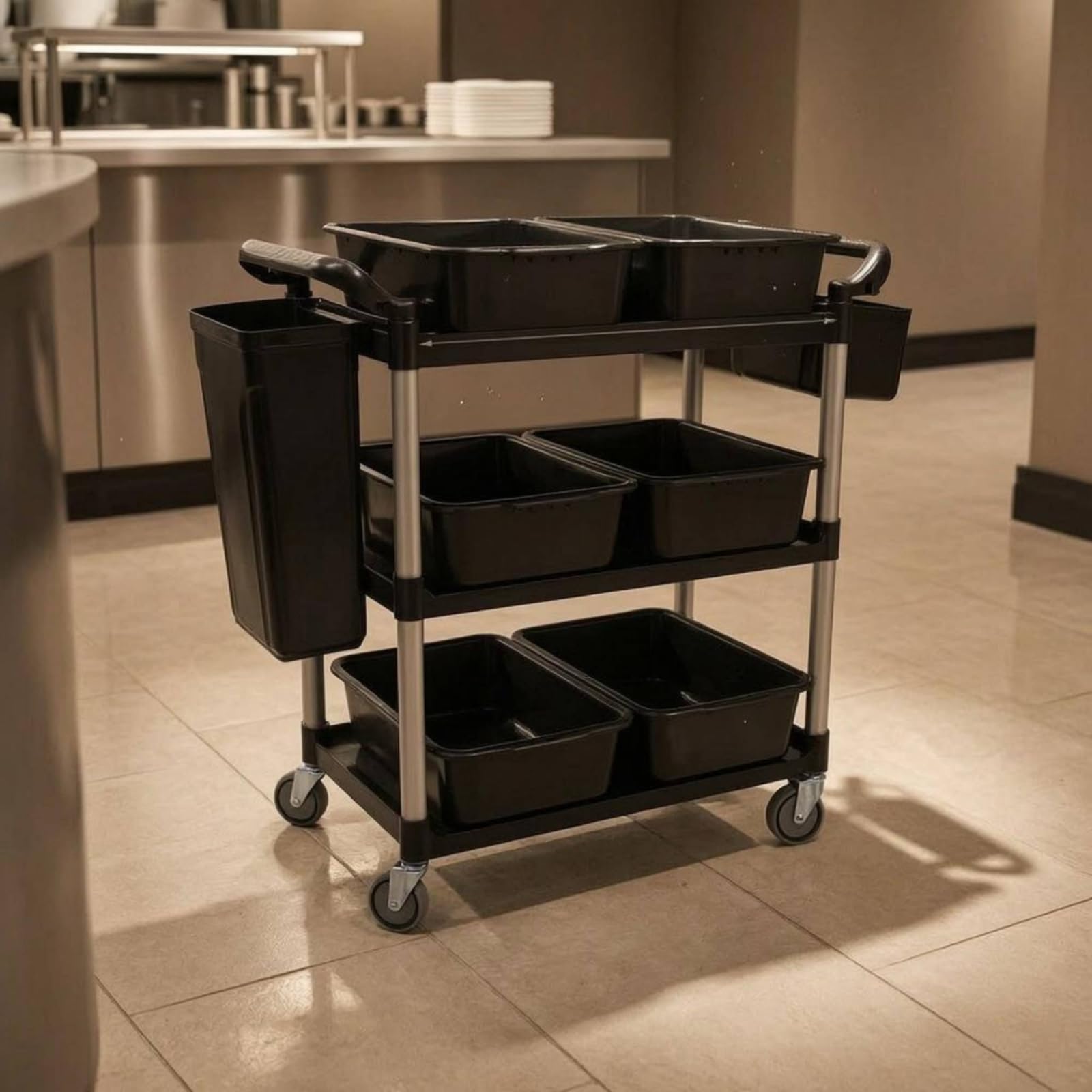 Colcolo Carro de Servicio Comercial de Cocina Profesional con Estructura Estable Compartimientos Rectangulares Fácil Desplazamiento Adecuado para Negocios de, Negro, Ruedas Silenciosas