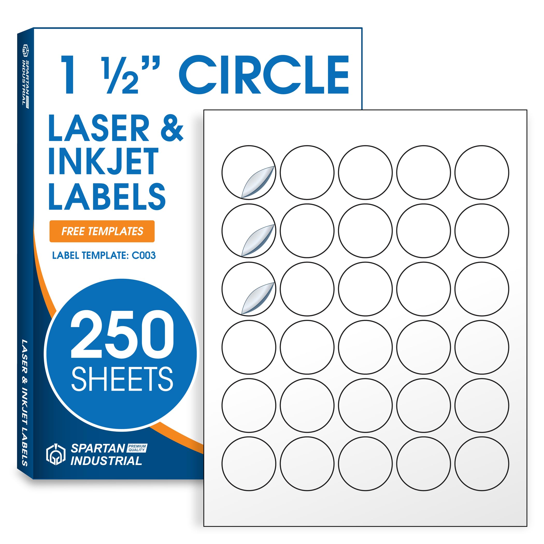 1.5" Printable Round Labels for Laser and Inkjet Printers - 7500 Blank Labels, 250 Sheets for Thank You Stickers, Price Tags, QR Codes, Business Logos