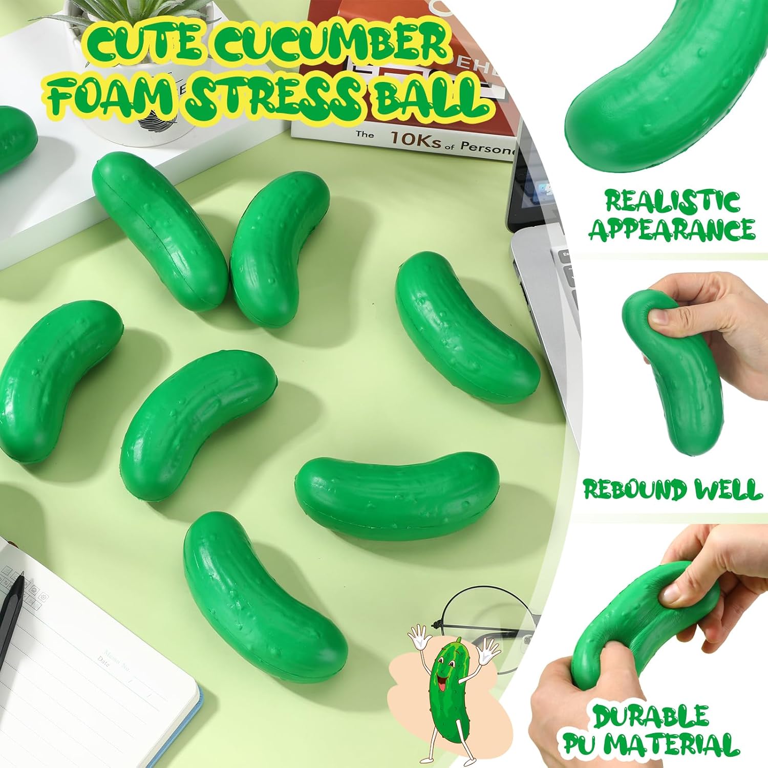 HyDren 10 Pcs Pickle Stress Balls Bulk Employee Appreciation Gifts Fun Pickle 4.72" Squeezable Stress Relief Foam Balls Thank You for Teacher Coworker Team Volunteer Staff