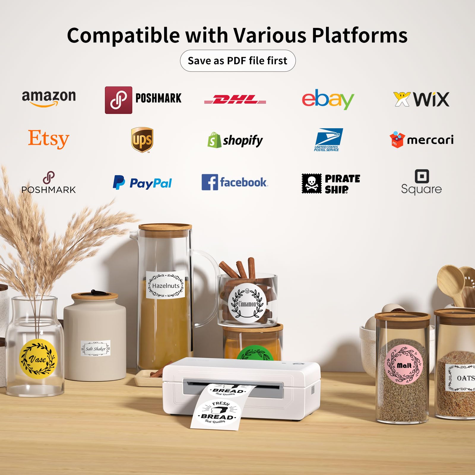 Gloryang Stampante termica Bluetooth per etichette di spedizione, stampante per etichette senza inchiostro 4X6 per iOS, Android, laptop, stampante wireless per piccole imprese, compatibile con Amazon,