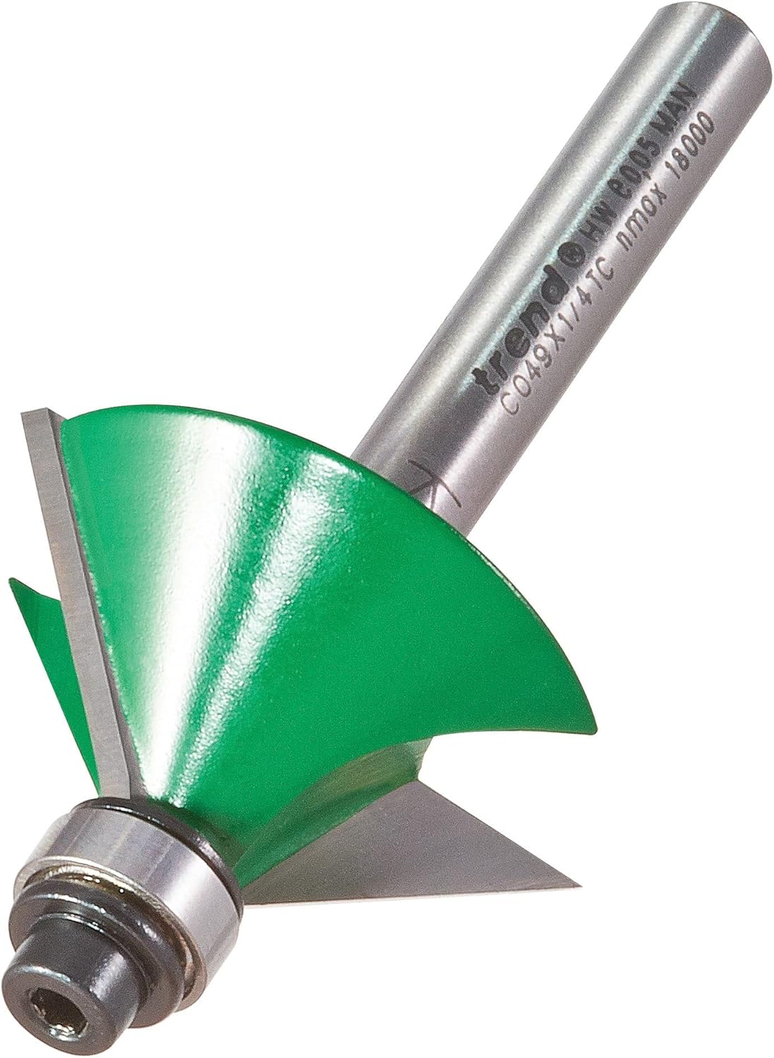 Trend CraftPro Two Flute Self Guided Chamfer Cutter Router Bit, 1/4 Inch Shank, 1/2 Inch Cut Diameter & 1 3/4 Inch 45 Degree V Groove, TCT, C049X1/4TC