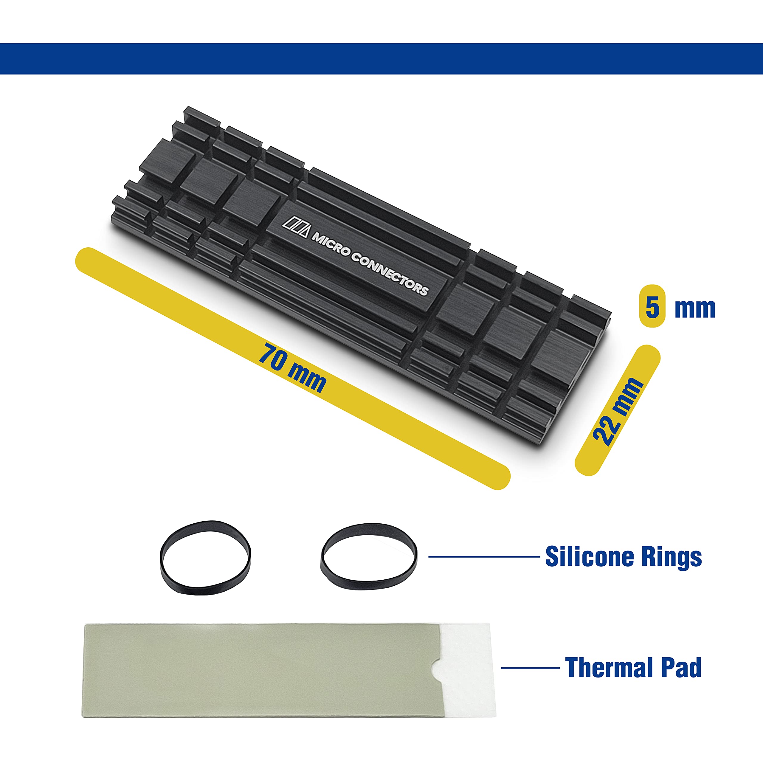 MICRO CONNECTORS Disipador de Calor M.2 SSD de 5 mm de Perfil bajo Compatible con PS5 y PC (NGFFM2-HS804-BK) Negro