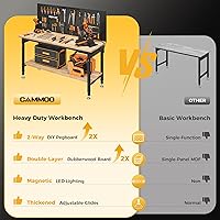 Vista 2 de CAMMOO Banco de trabajo de 60 pulgadas de altura ajustable con estante de almacenamiento, carga máxima de 2000 LBS, tablero de madera de caucho