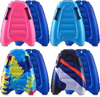 Vinsot 4-Pack Inflatable Bodyboards with Handles - Lightweight Portable Surfboards for Adults, Beach, Pool & Summer Water Fun (4 Colors)
