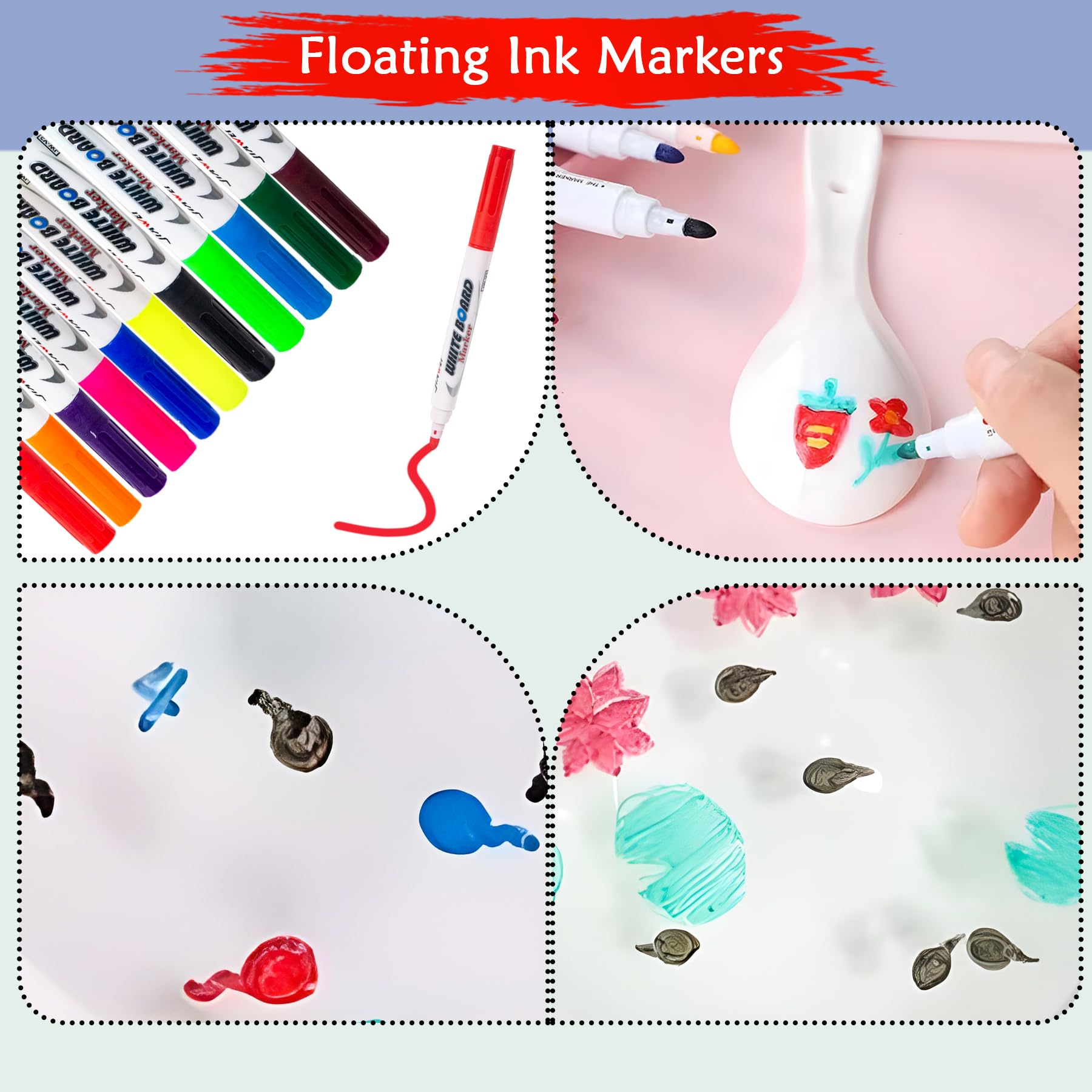 WISHKEY 11 Pcs Magical Water Pens, Floating Ink Marker Pen Set for Kids, Water Drawing Kit with Ceramic Spoon, Water-Based Doodle Markers for Drawing, 8+ Years (Multicolor, Pack of 11) 1