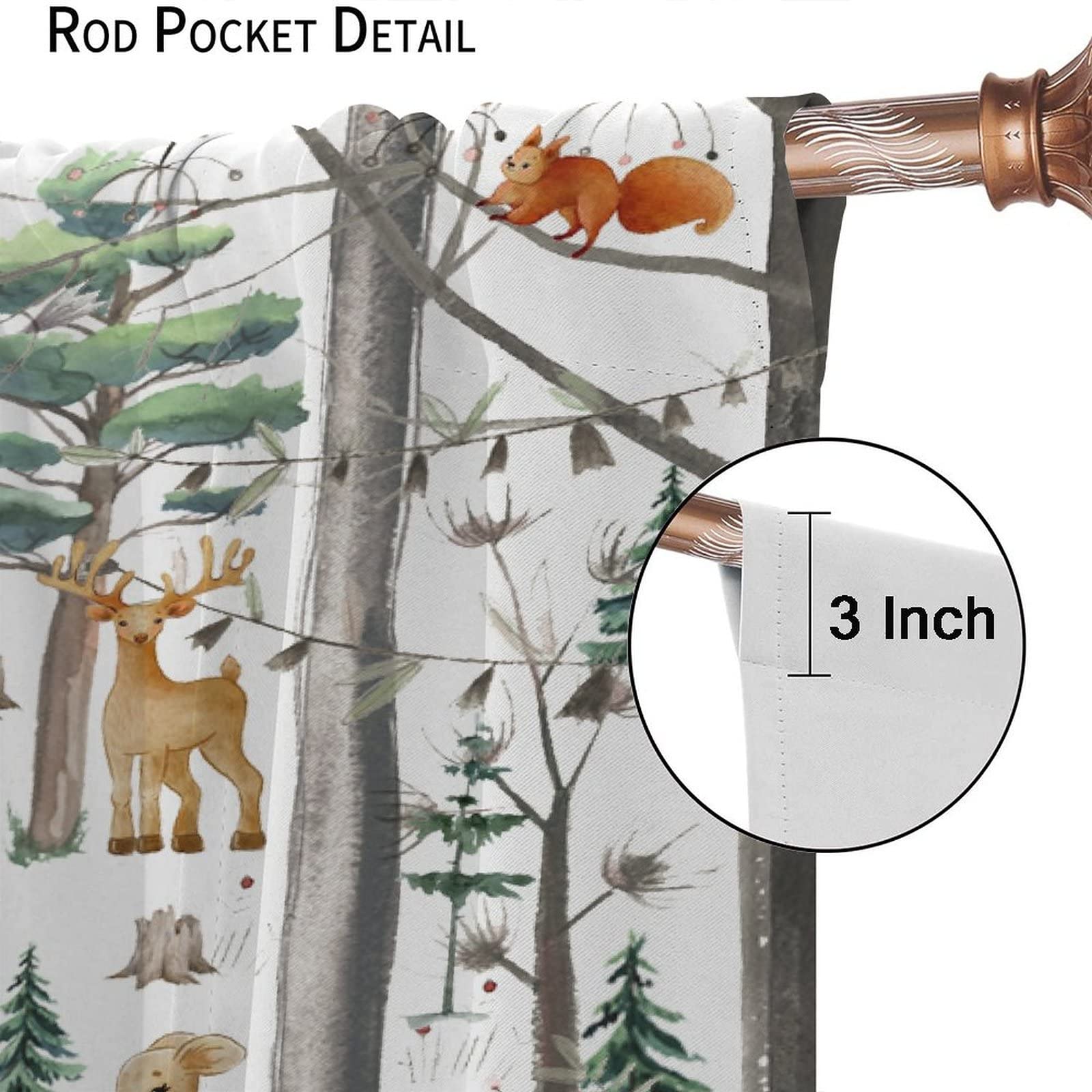 YCness Tende per finestre con animali della foresta del bosco, volpe, alci, orso, acquerello, tende per cameretta dei bambini, soggiorno, tende rustiche per finestre, set di 2 pannelli, 106 x 114 cm