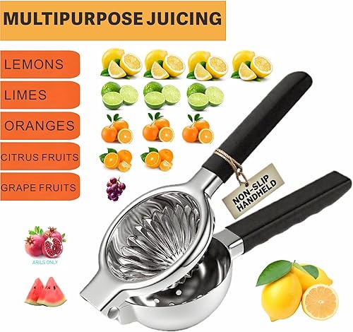Miniatura 6 de Exprimidor de limón de acero inoxidable, exprimidor manual de cítricos con asas antideslizantes, exprimidor manual grande de acero de grado 304,