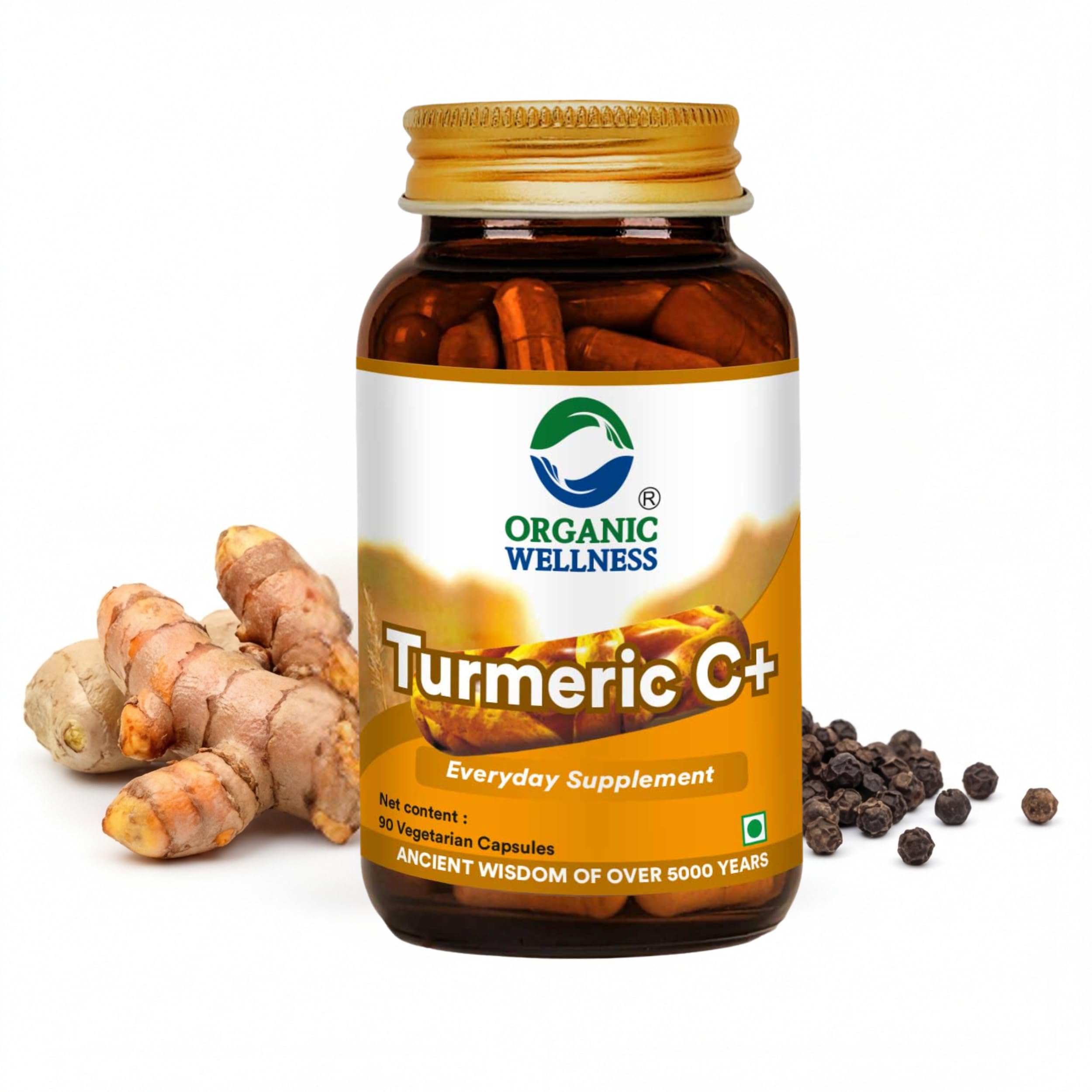 Organic Wellness Turmeric 90 Capsules I Organic Certified Haldi Powder capsule with 95% Curcumin For Boosting immunity & Skin | Turmeric Supplement for Joint & Bone Health (Pack of 1)