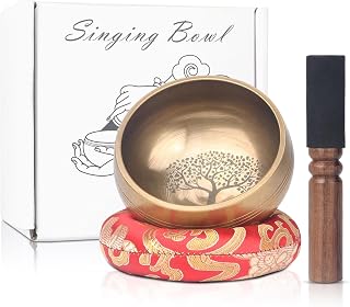 Kmise Tibetan Singing Bowls Set- Handmade in Nepal Meditation Sound Bowls for Yoga, Meditation, Mindfulness, Healing and Chakra Balancing, Stress Relief (3.5', World Tree)