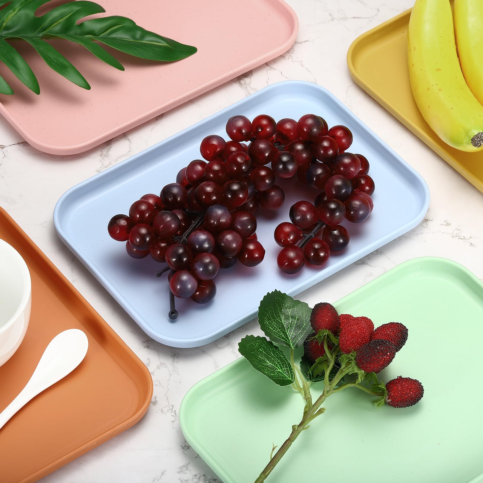 PATIKIL Set Di 2 Vassoi Portatutto In Plastica Con Manico Dorato – Rettangolari Bianchi, 41x22 Cm E 31x20 Cm