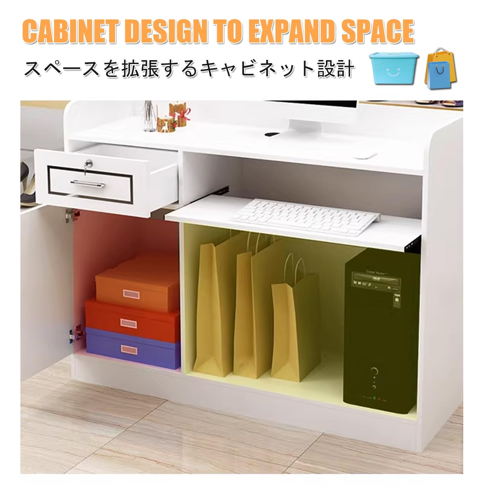 Moderno banco reception con gestione dei cavi, per uffici, hotel e negozi di abbigliamento, 100 cm, elegante reception per sale da lavoro