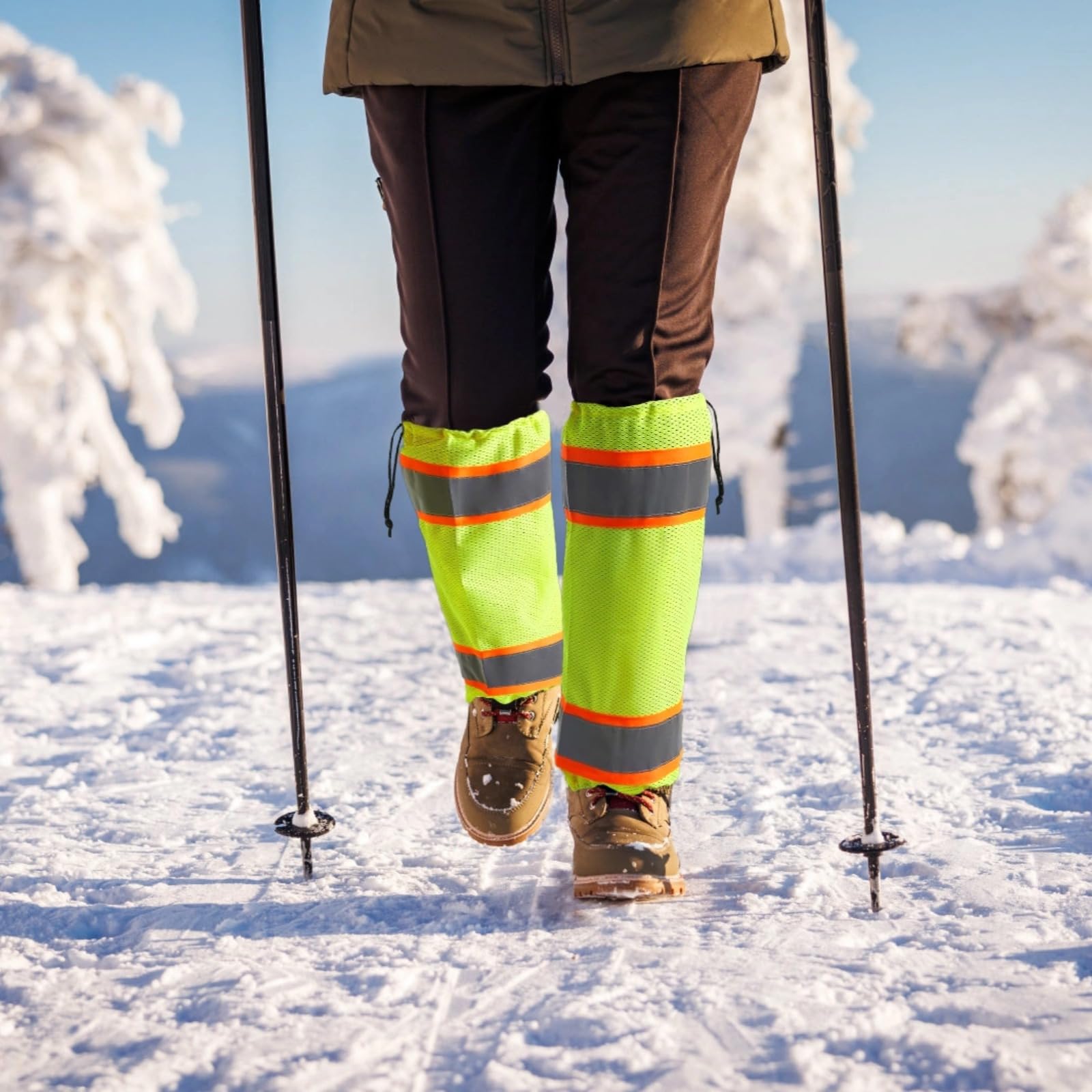 Lot de 12 guêtres de sécurité réfléchissantes en maille jaune fluo avec cordon de serrage réglable, polyester léger pour la randonnée et les activités de plein air