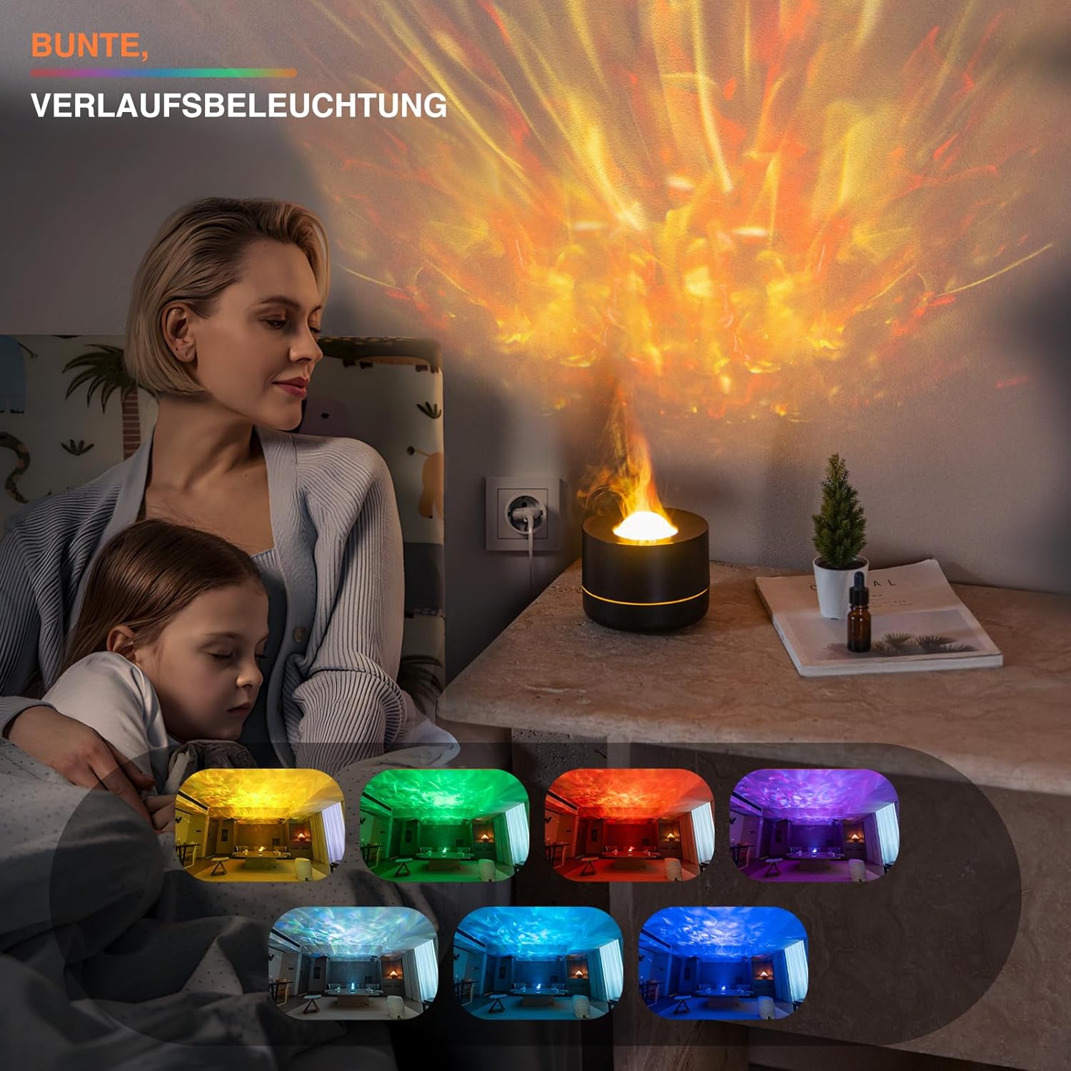 Essential Oil Diffuser, Colorful Flame Fire Diffuser, Bedroom Atmosphere Light, Starry Sky Projection Light, Cold Mist Aromatherapy with Automatic Shut-Off Protection. Suitable for Home, Office