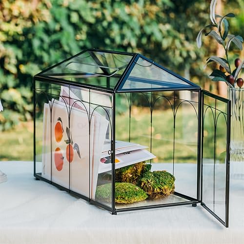 Miniatura 4 de NCYP Caja de tarjetas de cristal de boda con ranura y candado, 12.6 x 5.9 x 9 pulgadas, terrario geométrico de mesa vintage para interiores,