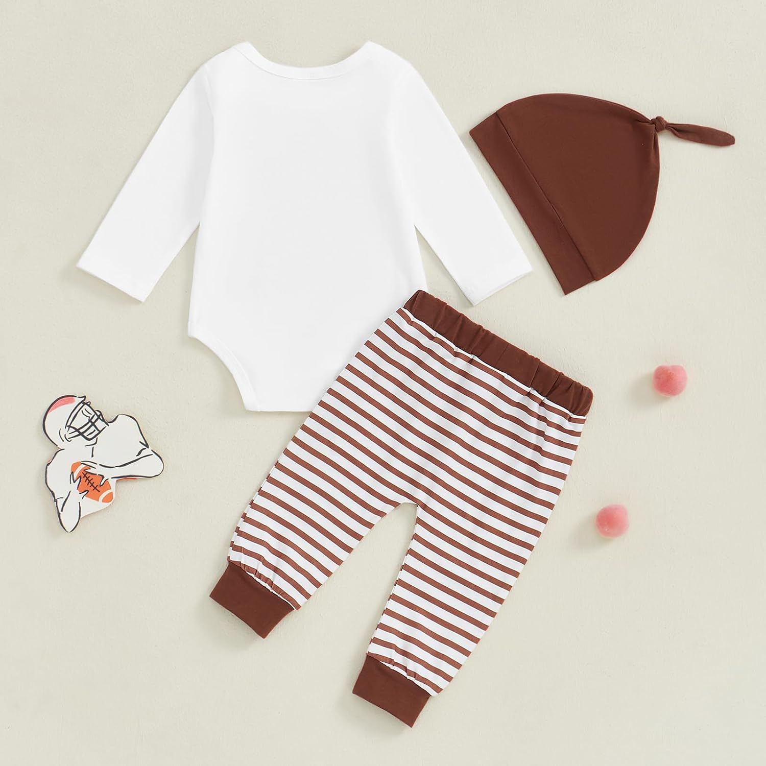 Newborn Baby Boy Football Outfit Get My Bottle I'm Watching Football with Daddy Romper Pants Set Hat Fall Clothes - Image 3