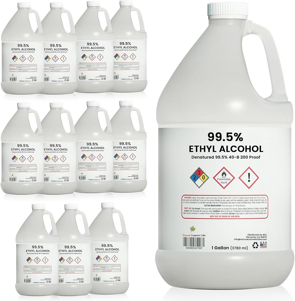 Ethyl Alcohol 99.5% Proof Alcohol by NCL | USA | Gallon (12 Pack)