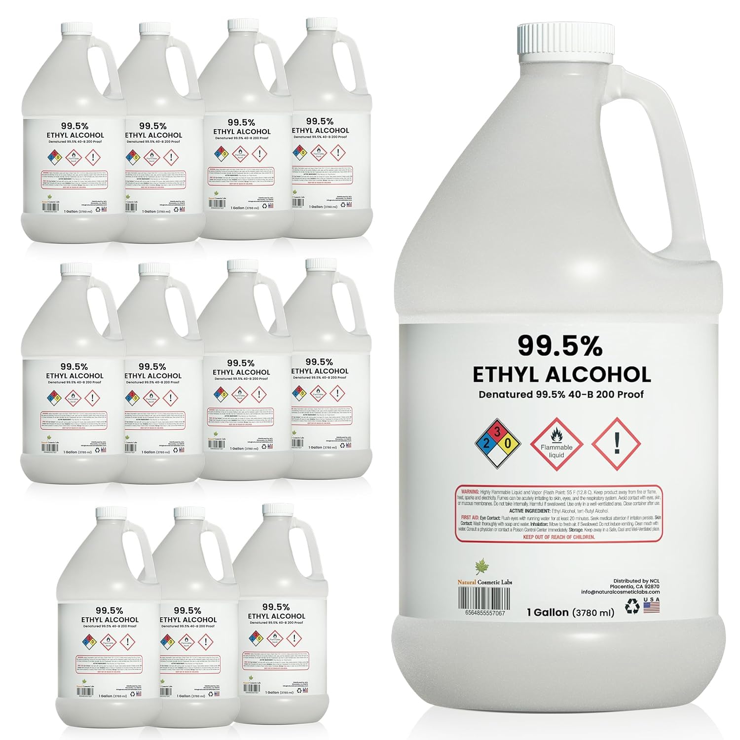 Ethyl Alcohol 99.5% Proof Alcohol by Natural Cosmetic Labs | Made in The USA | Gallon (12)