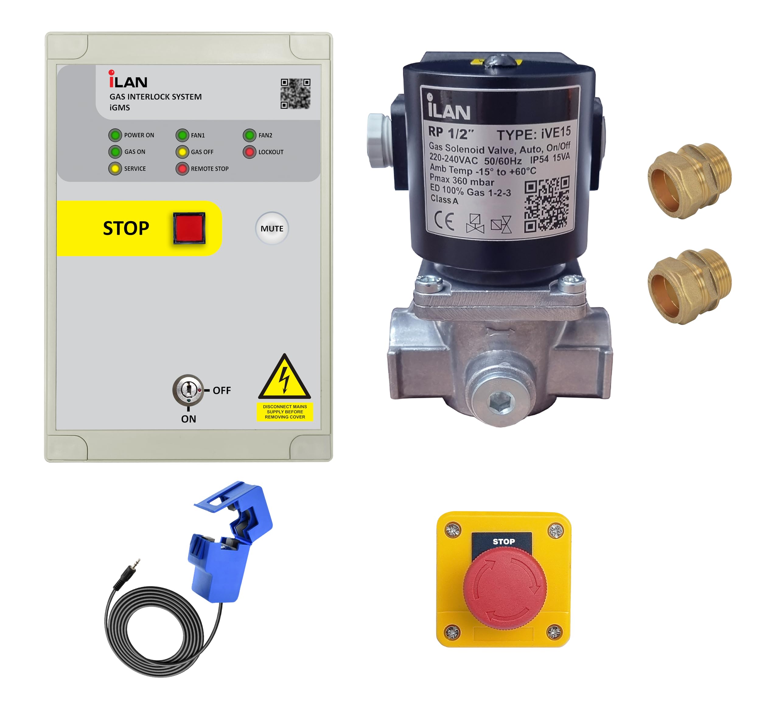 Ilan Igms Gas Interlock System Kit With Built-In & External Fan Current Clamp Sensors Including Gas Solenoid Valve 1/2" (15Mm)