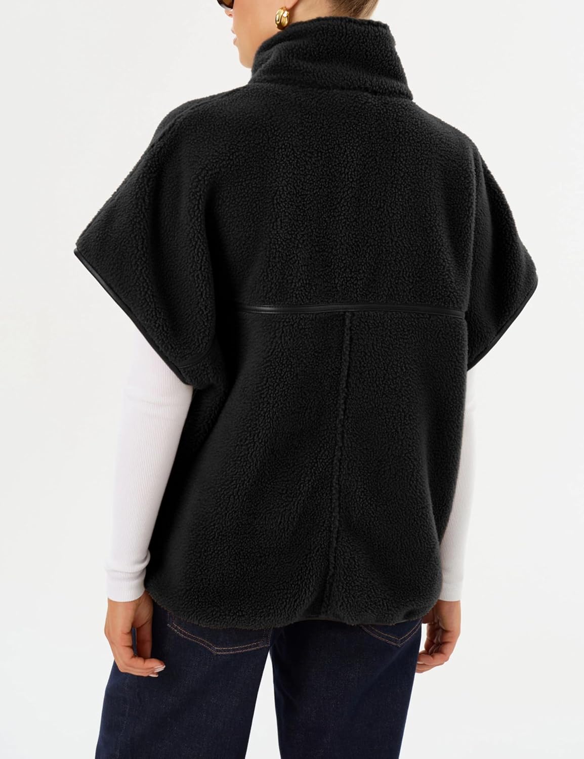 Lianlive Women's Sherpa Fleece Vests Oversized Stand Collar Fuzzy Polar Jacket Casual Zip Up Outerwear Vest with Pockets - Image 3