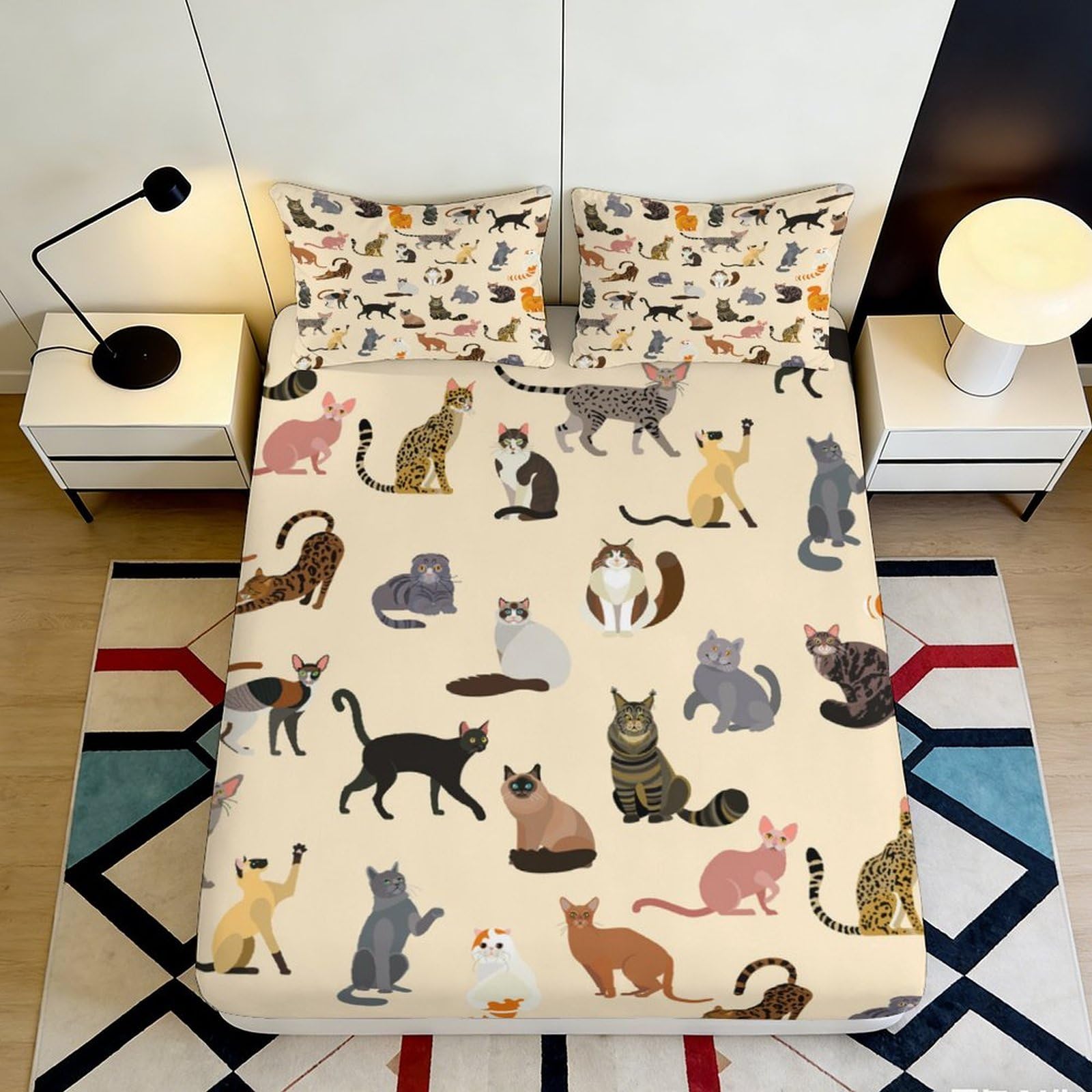 Pnayamiorkfel Style-9 3D Printed Cartoon Cat Fitted Sheet Microfiber Soft Breathable Animal Pattern Bed Cover For Bedroom Dorm Decor 90X200x25cm