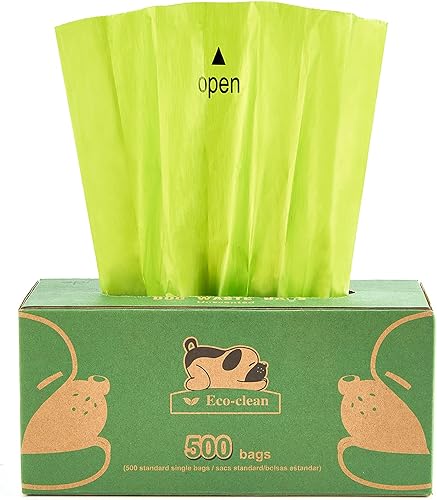 ECO-CLEAN Bolsas para excrementos de perro, 500 unidades, a prueba de fugas, respetuosas con el medio ambiente, dispensador estilo tejido, lo