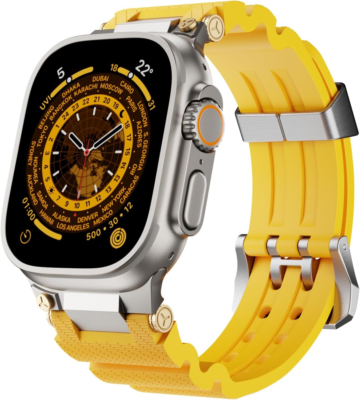 Sport Band for Apple Watch Ultra 3 2 Band 49mm 46mm 45mm 44mm , Men Sport Soft Silicone Waterproof Rubber Breathable Strap with Rugged Stainless Steel Metal for iWatch Series 11 10 9 8 7 6 5 4 SE 3 2 1