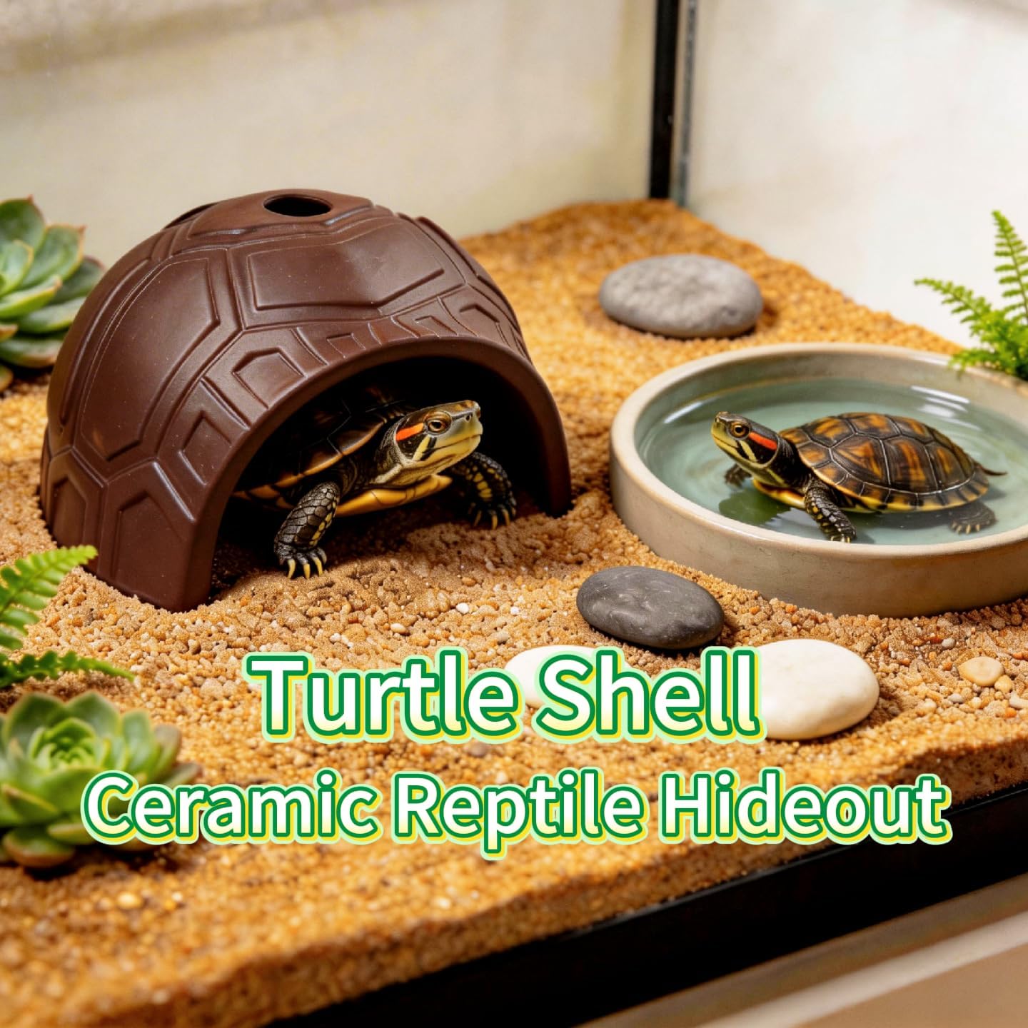 Reptile Hide Cave, Turtle Shell Ceramic Hideout, Purple, Large | Water Layer, Bearded Dragon Tank Accessories & Terrarium Decor, For Leopard Gecko, Tortoise, Turtle, Snake, Lizard