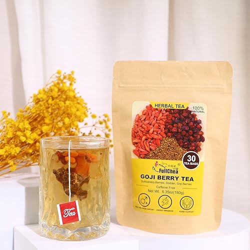 Miniatura 2 de FullChea - Té de bayas de Goji para hombres, 30 unidades x 0.25 oz - Combinación de té de hierbas de cinco sabores premium - Bayas de Schisandra,