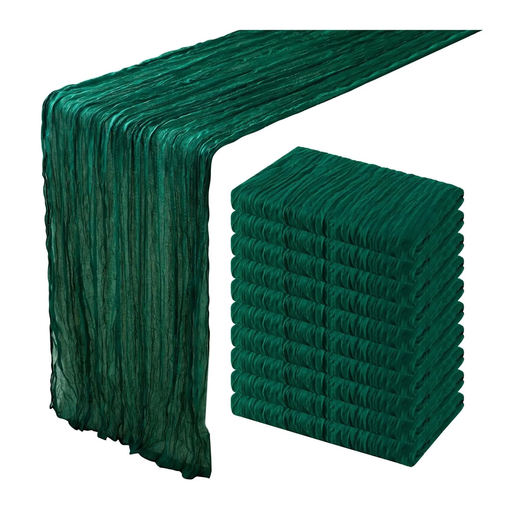 Chiffon Table Runner 10 PCS Table Runner Gauze Crepe Cheese Cloth Wedding Decoration Party Farmhouse Tabledecor House Warming(Dark green,90x400cm)