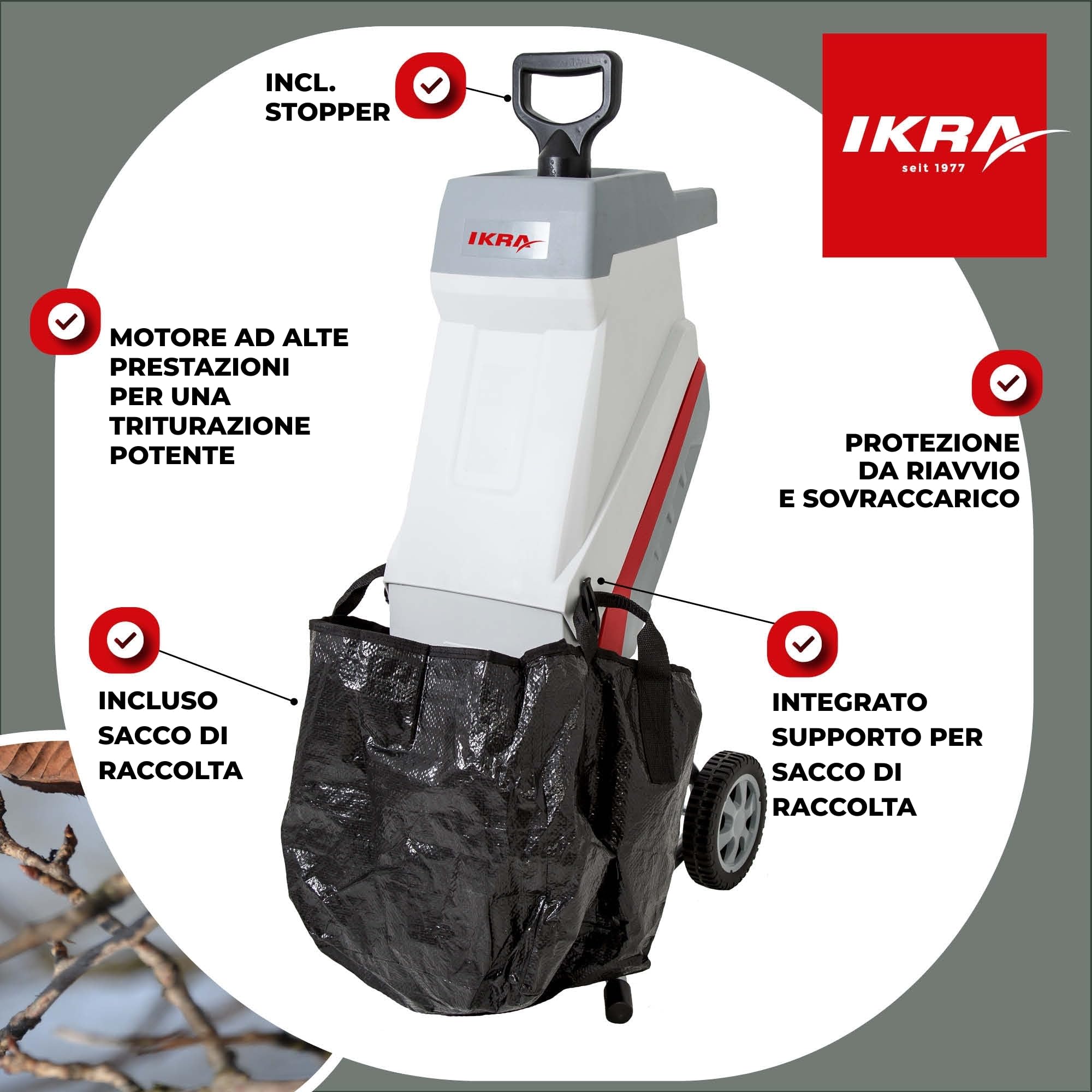 IKRA trituratore elettrica IMH 2500, 2500 W, lame reversibili, sacco 45 l