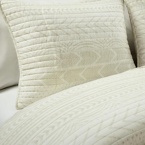 Miniatura 3 de Lush Decor Hygge Geo - Juego de ropa de cama de 3 piezas con diseño a rayas, tamaño King, color marfil