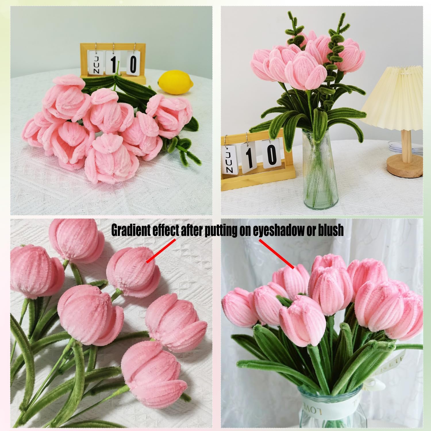 Pipe Cleaner Set, 200 Pcs, with Floral Wires and Floral Tape, Chenille Stems for Tulip Bouquet Making, Kids DIY Craft Projects and Decorations (Peach and Olive Green kit) 3