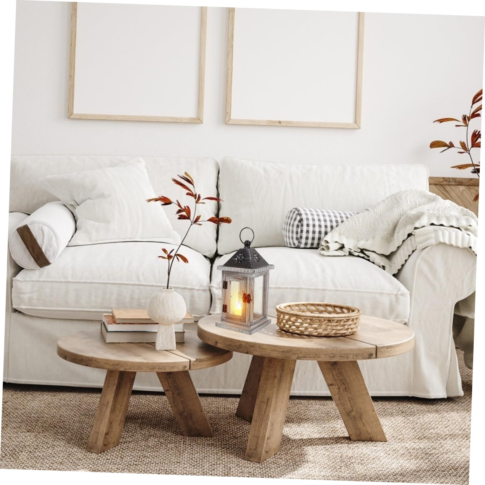 Linterna de Vela Decorativa Nórdica, Candelabro de Madera, Hierro y Vidrio, Colgante, para Hogar y Jardín, Luz Cálida