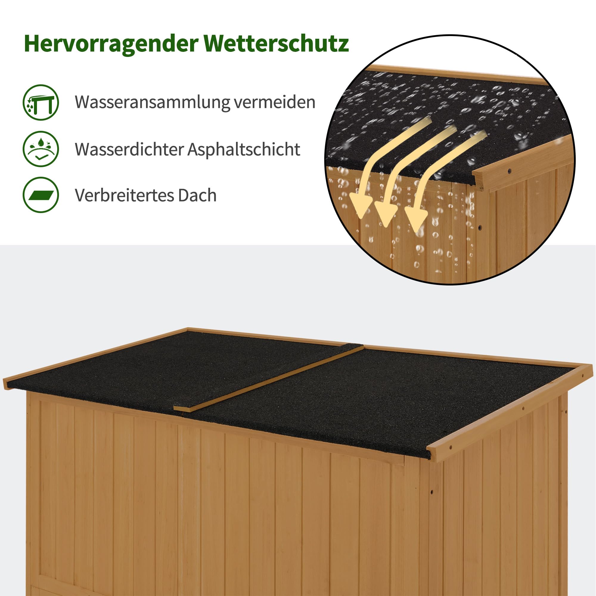 M MCombo Gartenschrank Holz, Gartenhaus Klein Wetterfest, Outdoor Gerätehaus, 59x127x168 cm