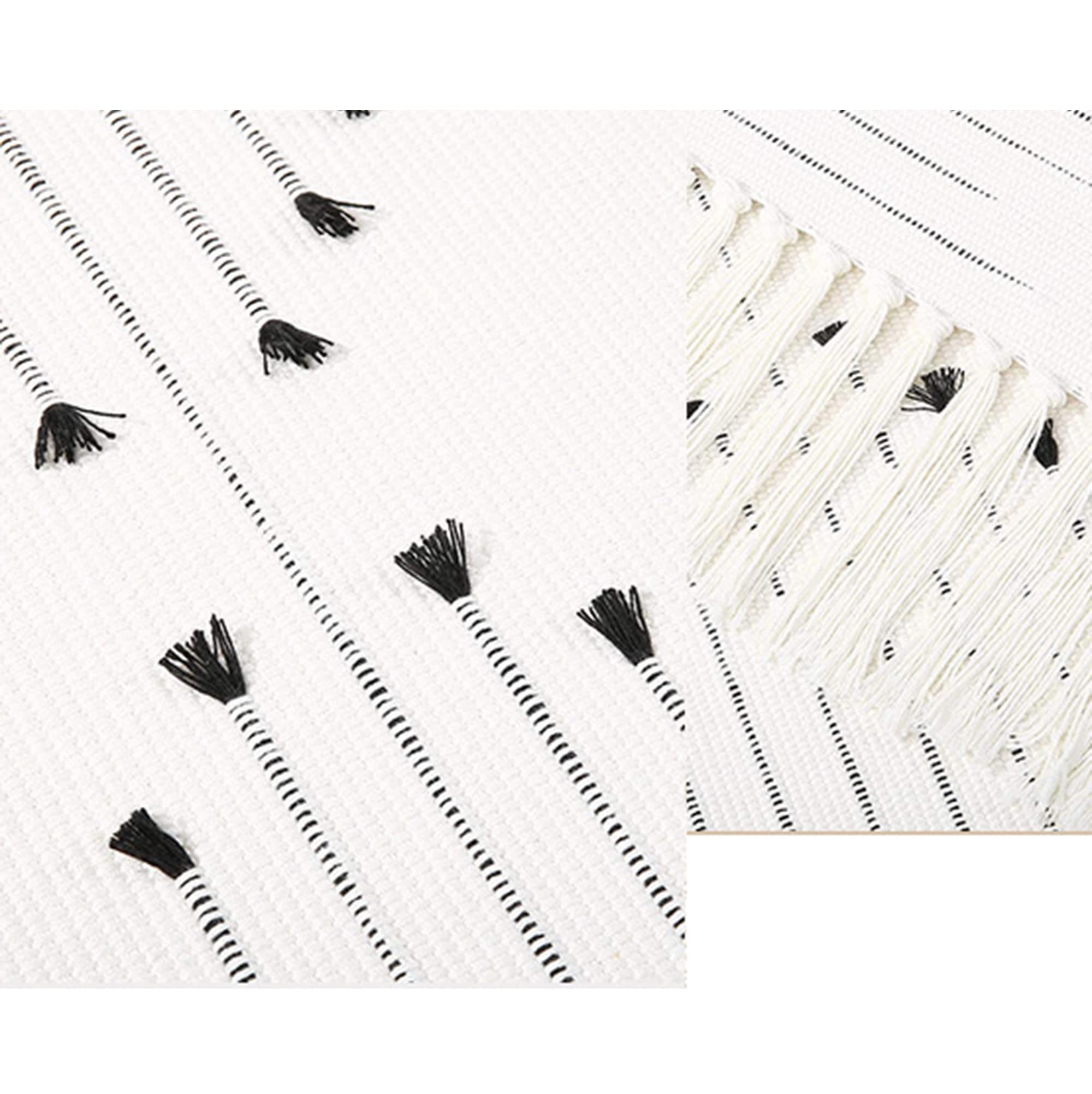 2 Stück Baumwollteppich (60 x 90 cm + 60 x 130 cm) Modern Schwarz und Weiß Bedruckter Teppich mit Quasten, maschinenwaschbar, moderner Bodenteppich für Eingangsbereich, Küche, Wohnzimmer,Schlafzimmer