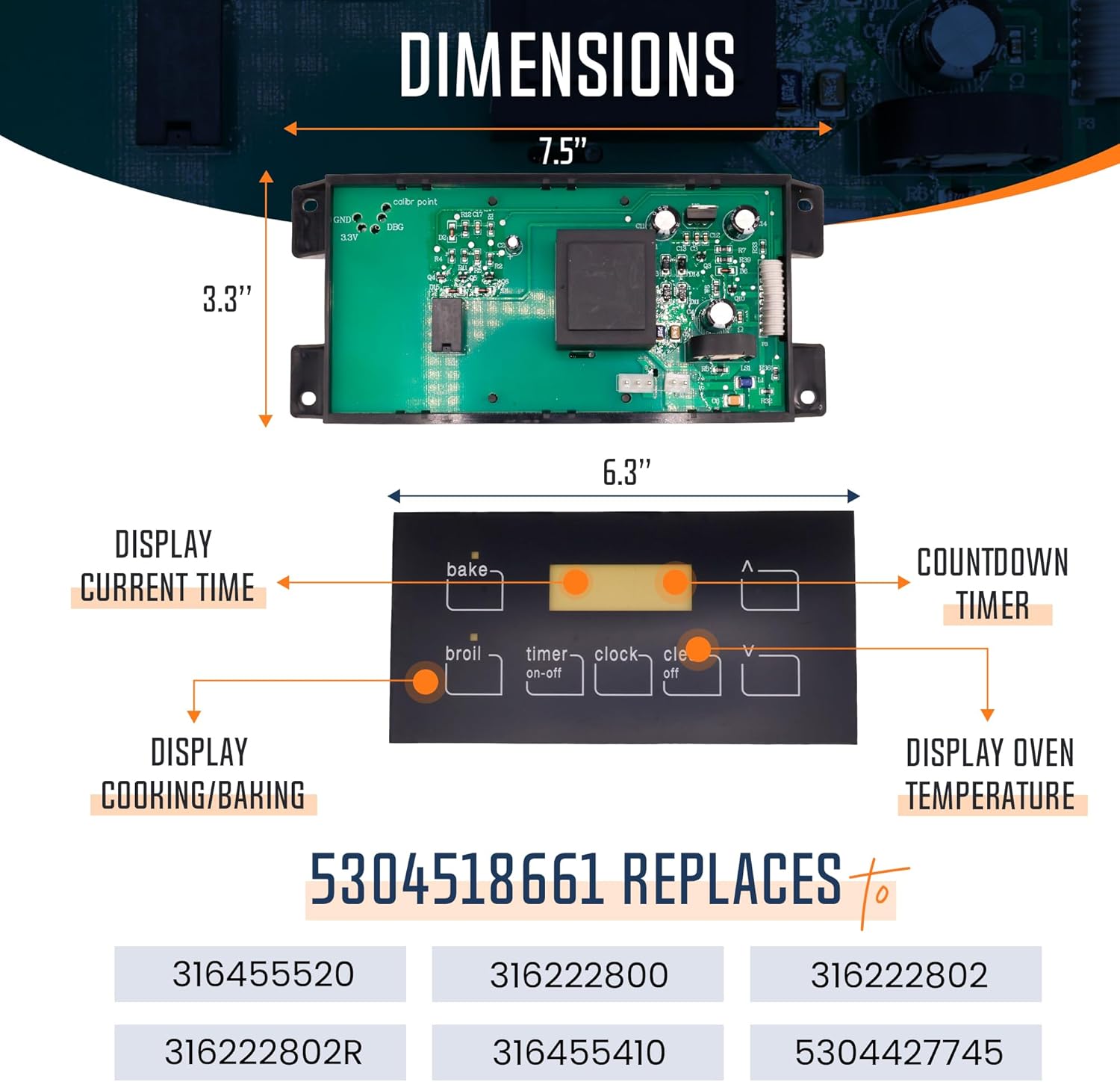 EvertechPRO 5304518661 7-Button Range Oven Control Board – OEM-Quality Replacement for Frigi-daire/Electro-lux/Kenmore Gas Ranges, Replaces 316455410, AP6886161, 316222802 & More