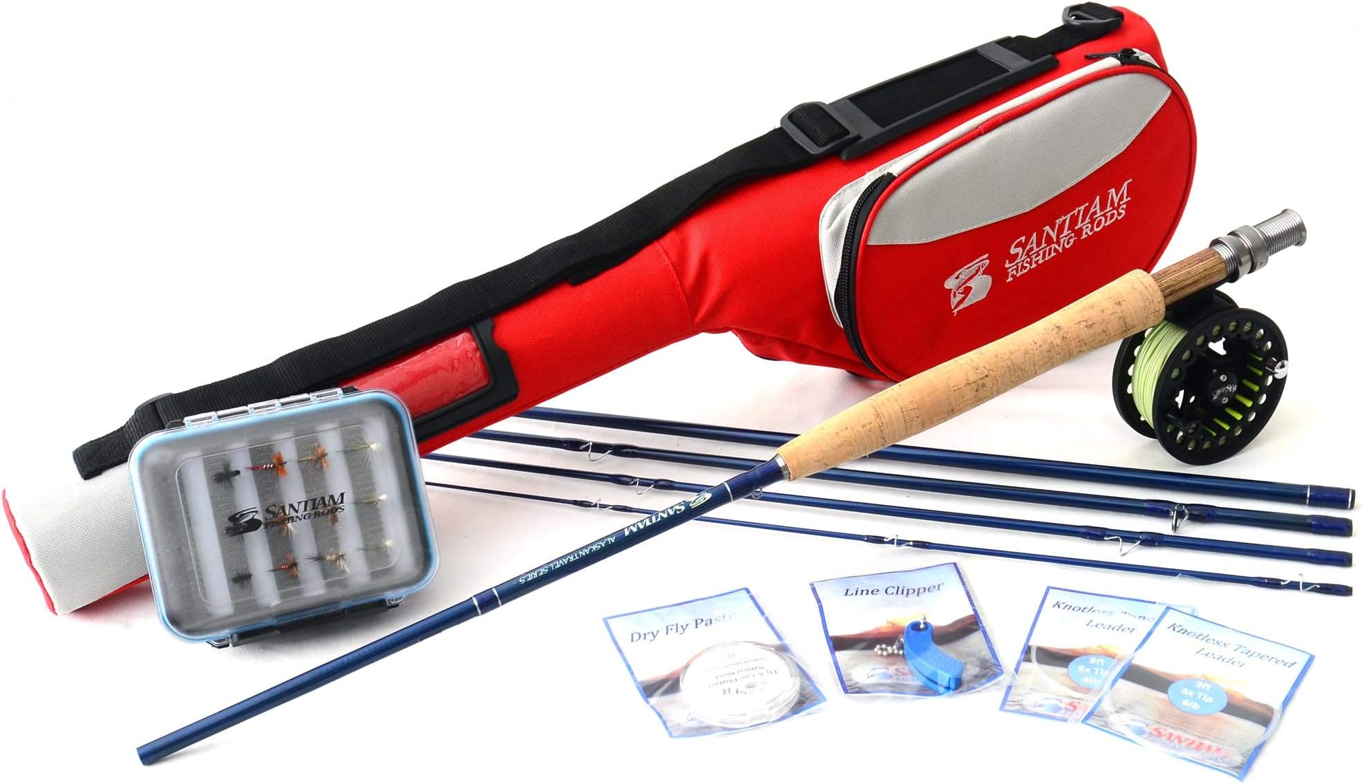 Travel Fly Rod 5 Piece 9' 5/6 Line WT Graphite Fly Rod/Reel/Line Combo Includes 12 Popular Flies with Deluxe Fly Box and 2 Tapered Leaders