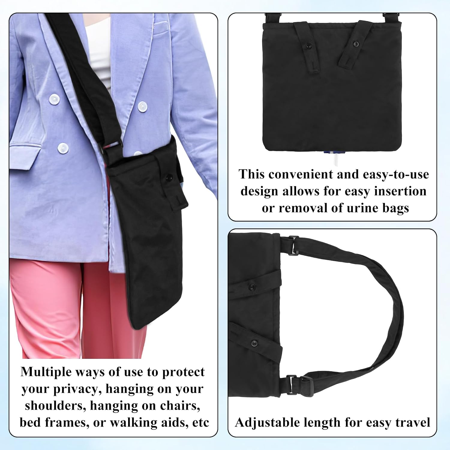 Catheter Bag Holder, Urine Drainage Bag Holder with Catheter Pipe Cover & Adjustable Strap,Large Capacity Covers for Foley Catheter Bag,w/Straps for Wheelchair, Walker, Bed