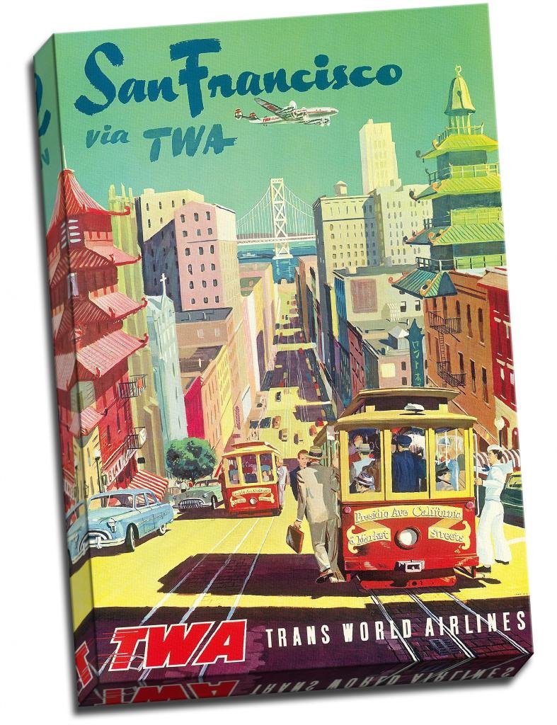 Panther Print San Francisco Twa - David Klein Vintage Airline Canvas Print Poster 24X16 Inches