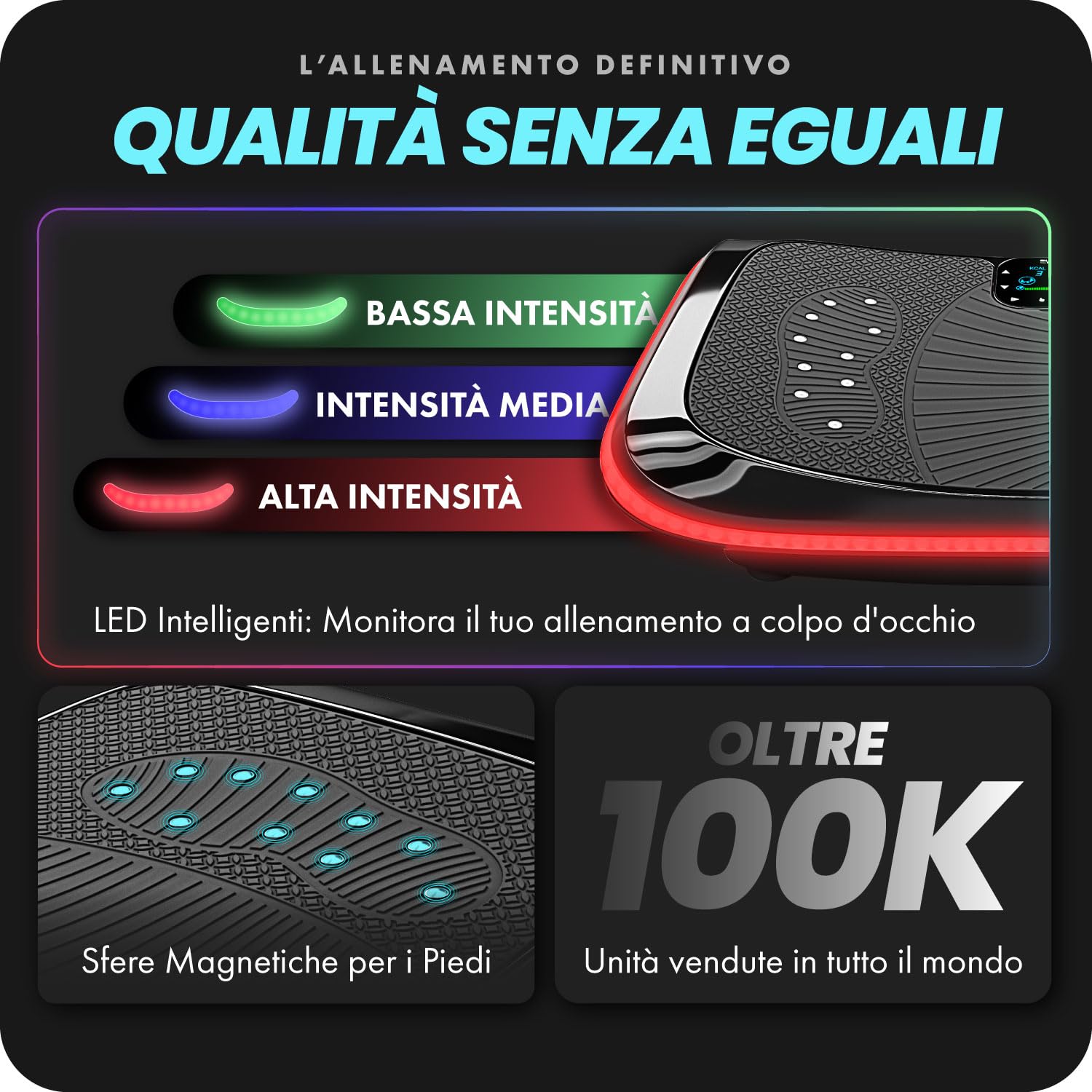 Bluefin Fitness Pedana Vibrante e Oscillante con Motore 4D | Potente e Facile da Usare | Con Massaggio Magnetico | Confortevole Superficie Curva | 3 Motori Silenziosi