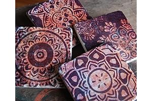 Burgundy Coasters: Bohemian Stone Set for Home Decor