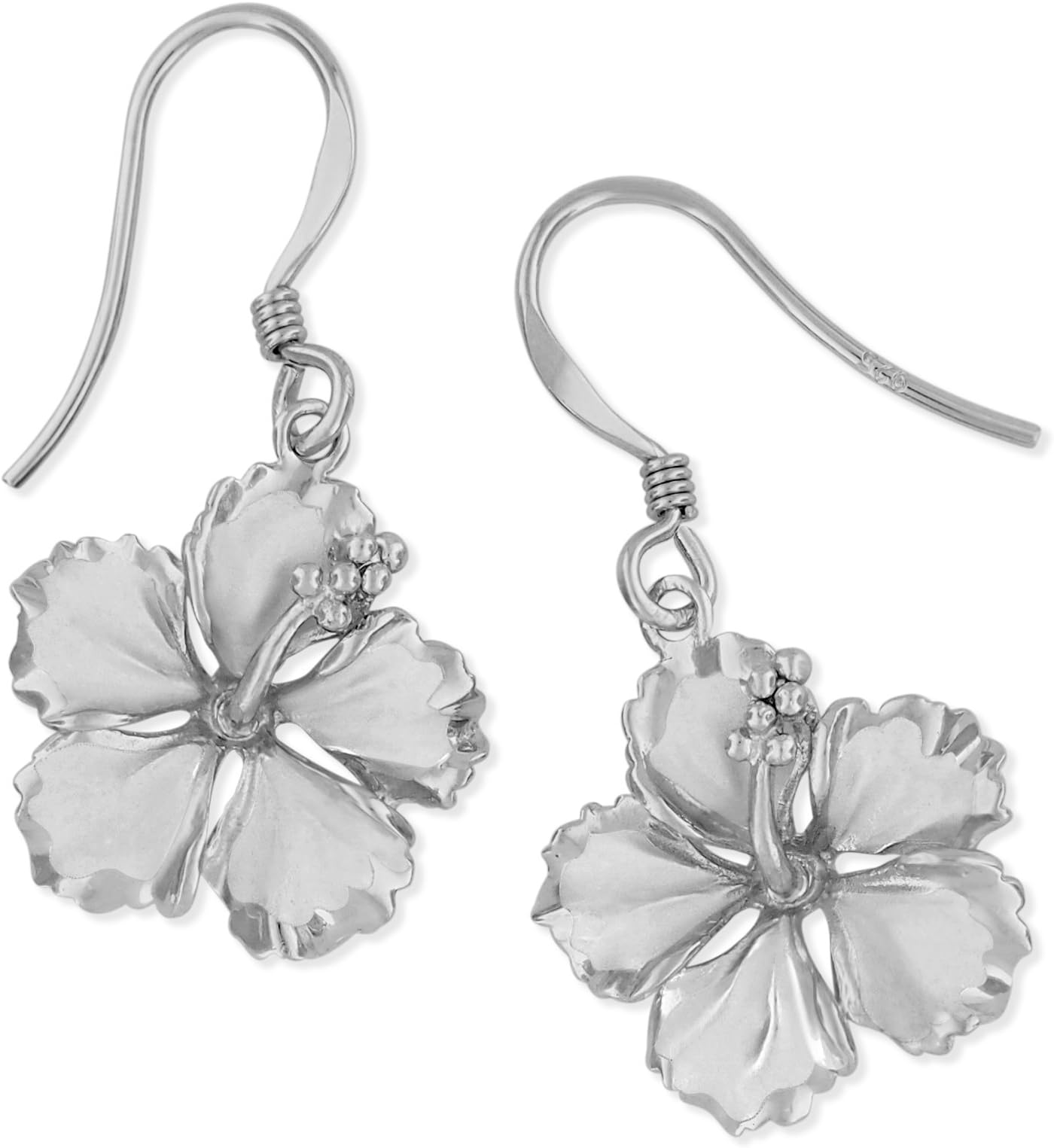 Hawaiian Silver JewelrySterling 5/8 Inch Hibiscus Dangle Earrings