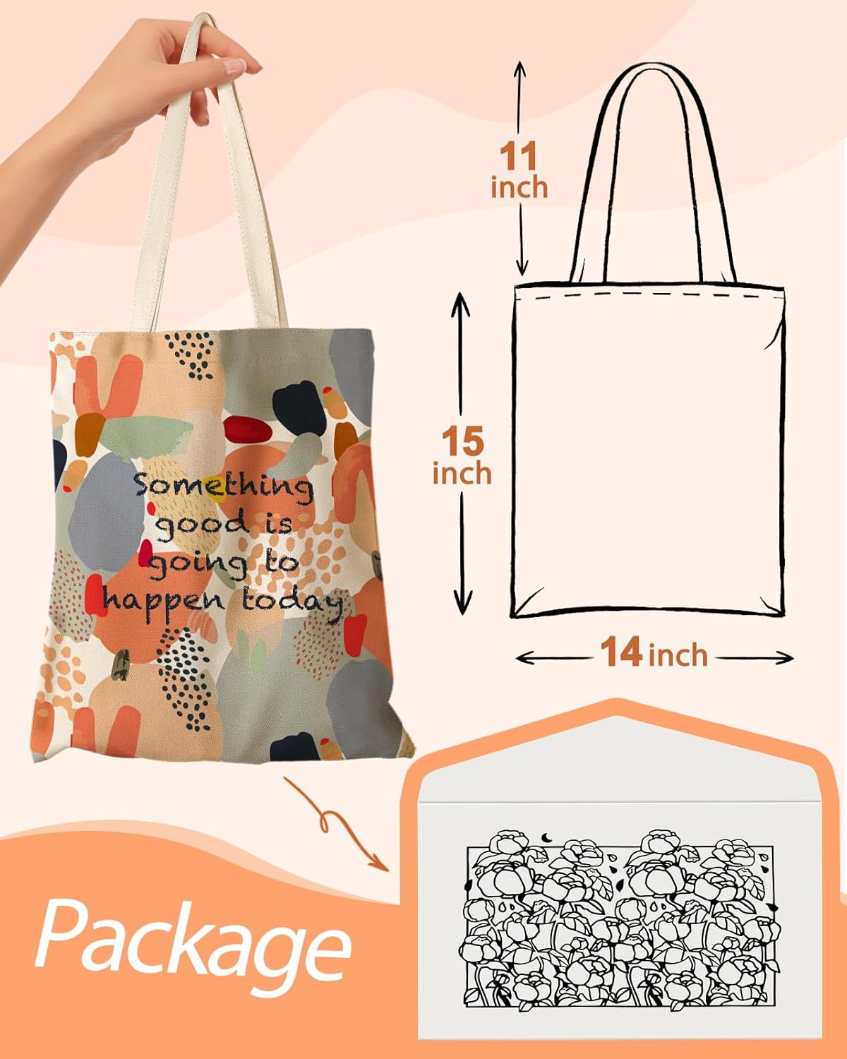 Canvas Tote Bag with Pocket - Aesthetic Cute Canvas Bag for Women Shoulder Totes for Shopping, Work, Gym - Image 4