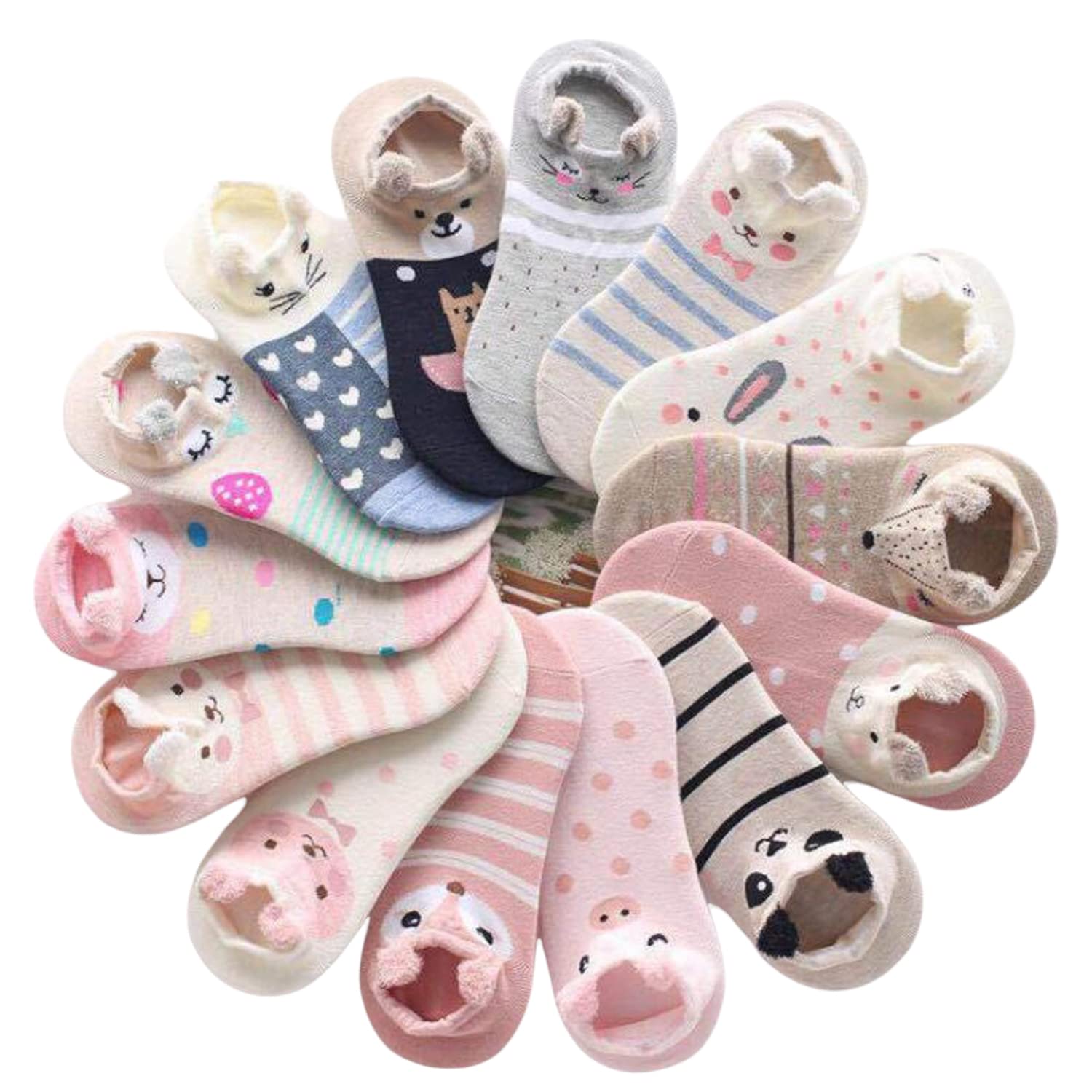 hf lumen Women's Multi-Color Cotton Character Anti-Skid Women Loafer No-Show Socks (Pack Of 5 Pairs)-picture-40