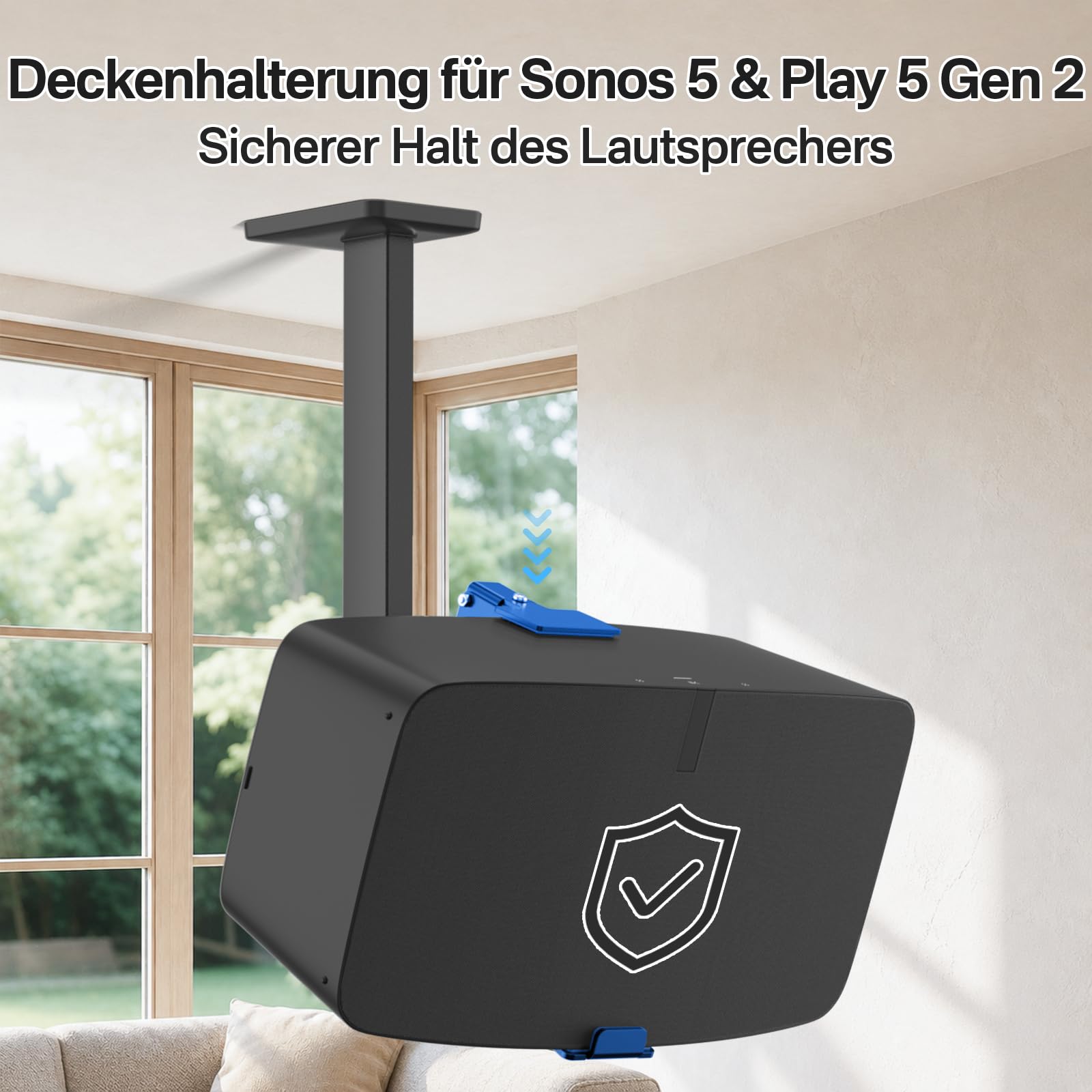 Supporto da soffitto per Sonos Five & Sonos Play 5 Gen 2, inclinabile e orientabile, robusto materiale metallico fino a 13,6 kg, con cuscinetti antigraffio, materiale di fissaggio a parete incluso