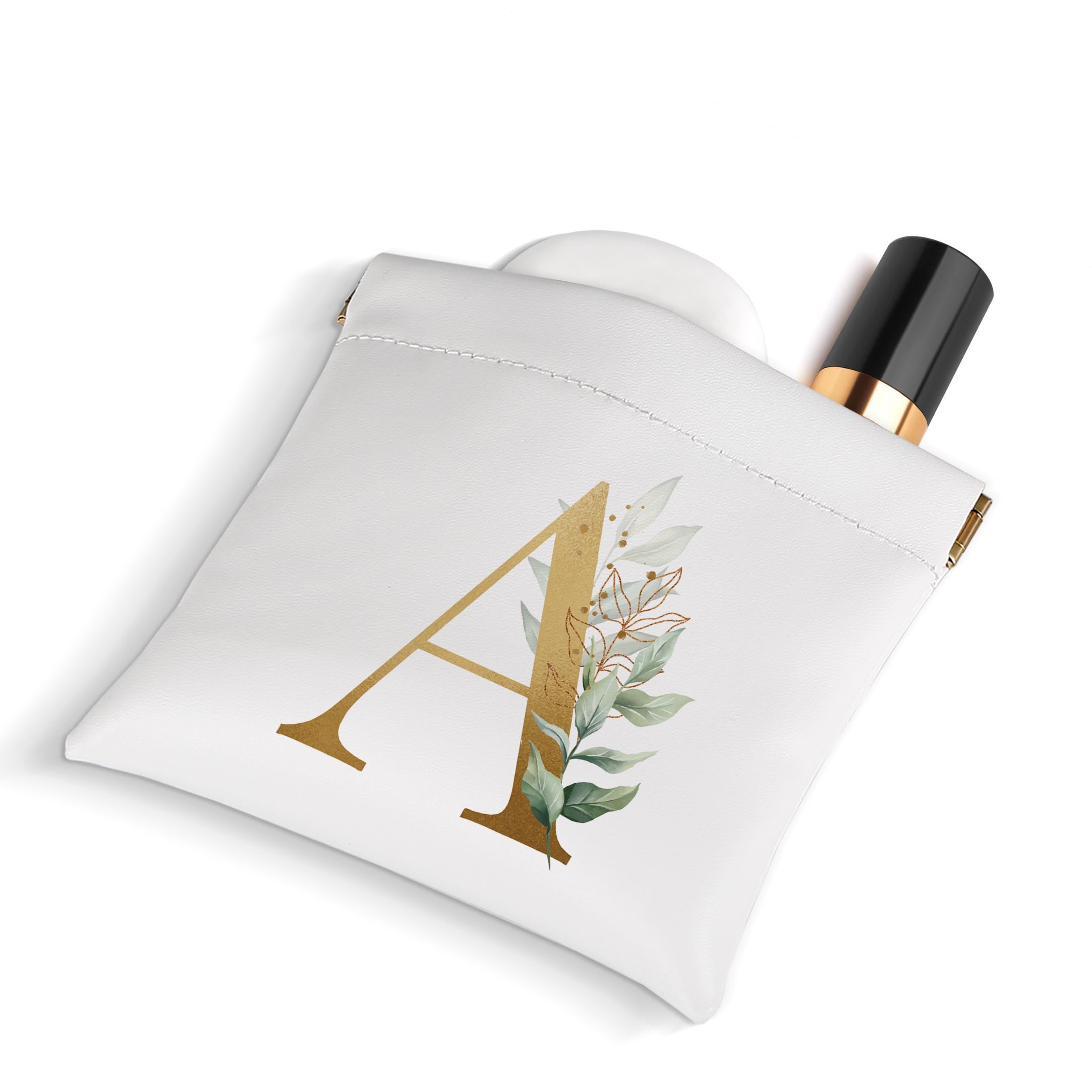 Personalized Initial Letter Pocket Cosmetic Bag,Pouches for Purse,Portable Mini Makeup Pouch,No Zipper Travel Multifunctional Storage Bag for Lipsticks,Headphones,Cosmetics,Coins,Charging Cable,A