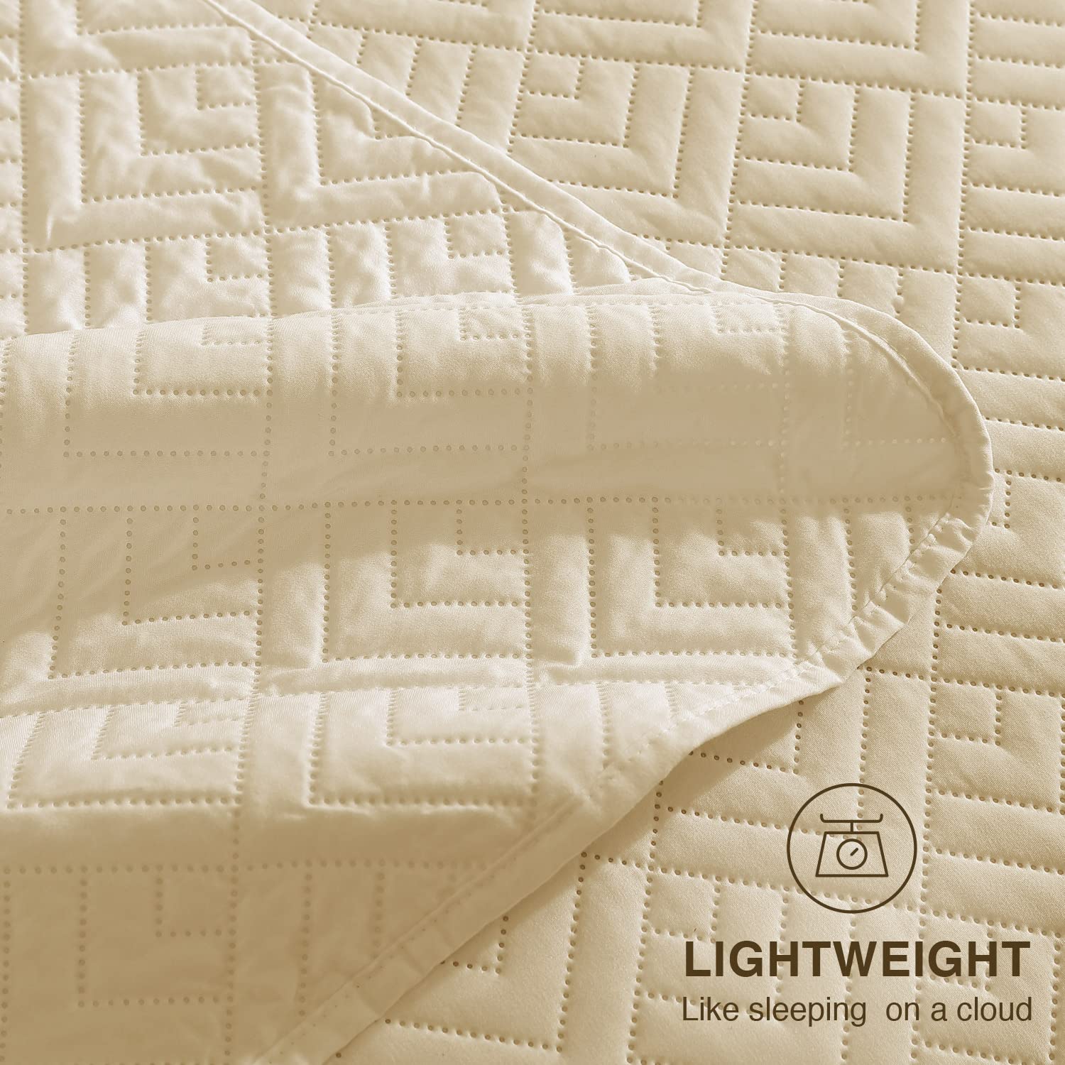 EXQ Home Summer Quilt Set Full/Queen Size Beige 3 Piece,Lightweight Soft Coverlet Modern Style Squares Pattern Bedspread Set for All Season(1 Quilt,2 Pillow Shams)
