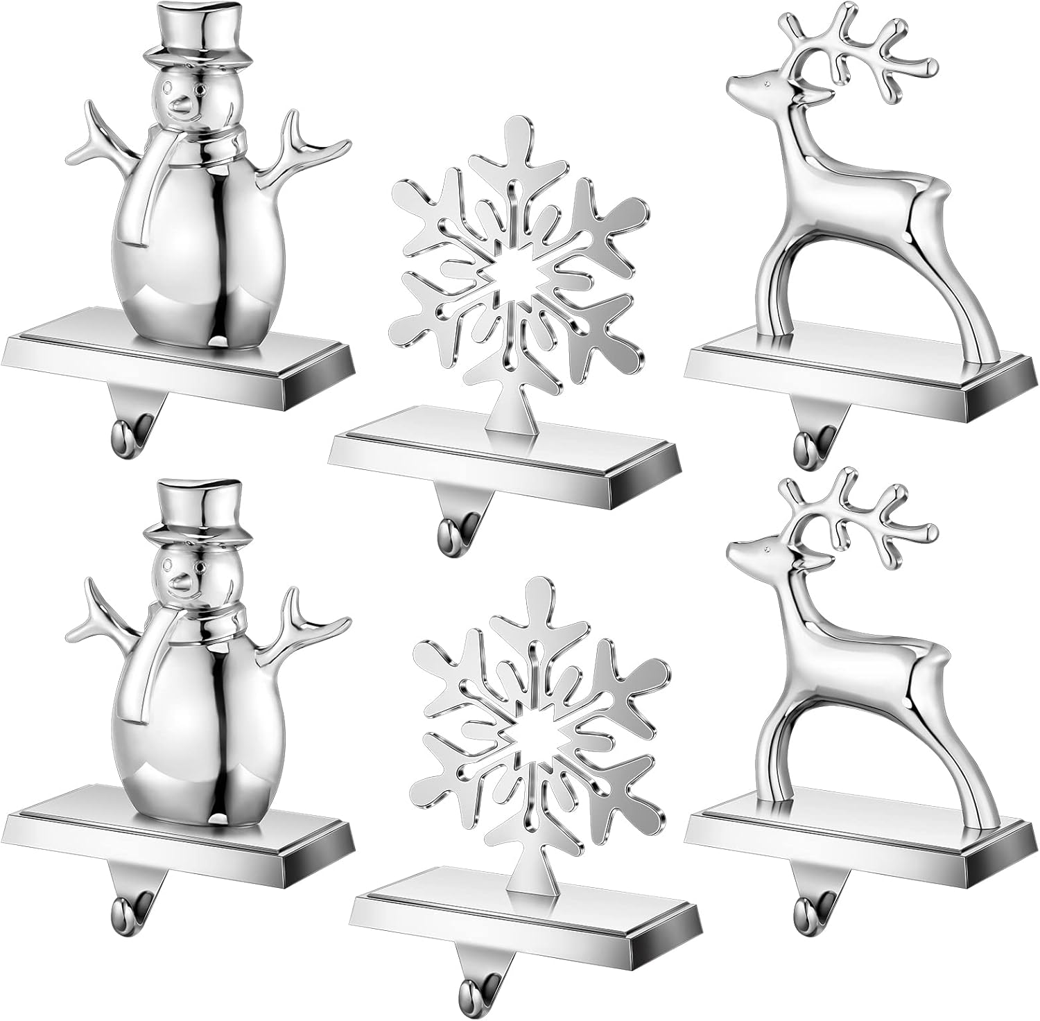 Hotop 6 Pack Christmas Stocking Holders for Mantle Silver Xmas Stocking Hangers